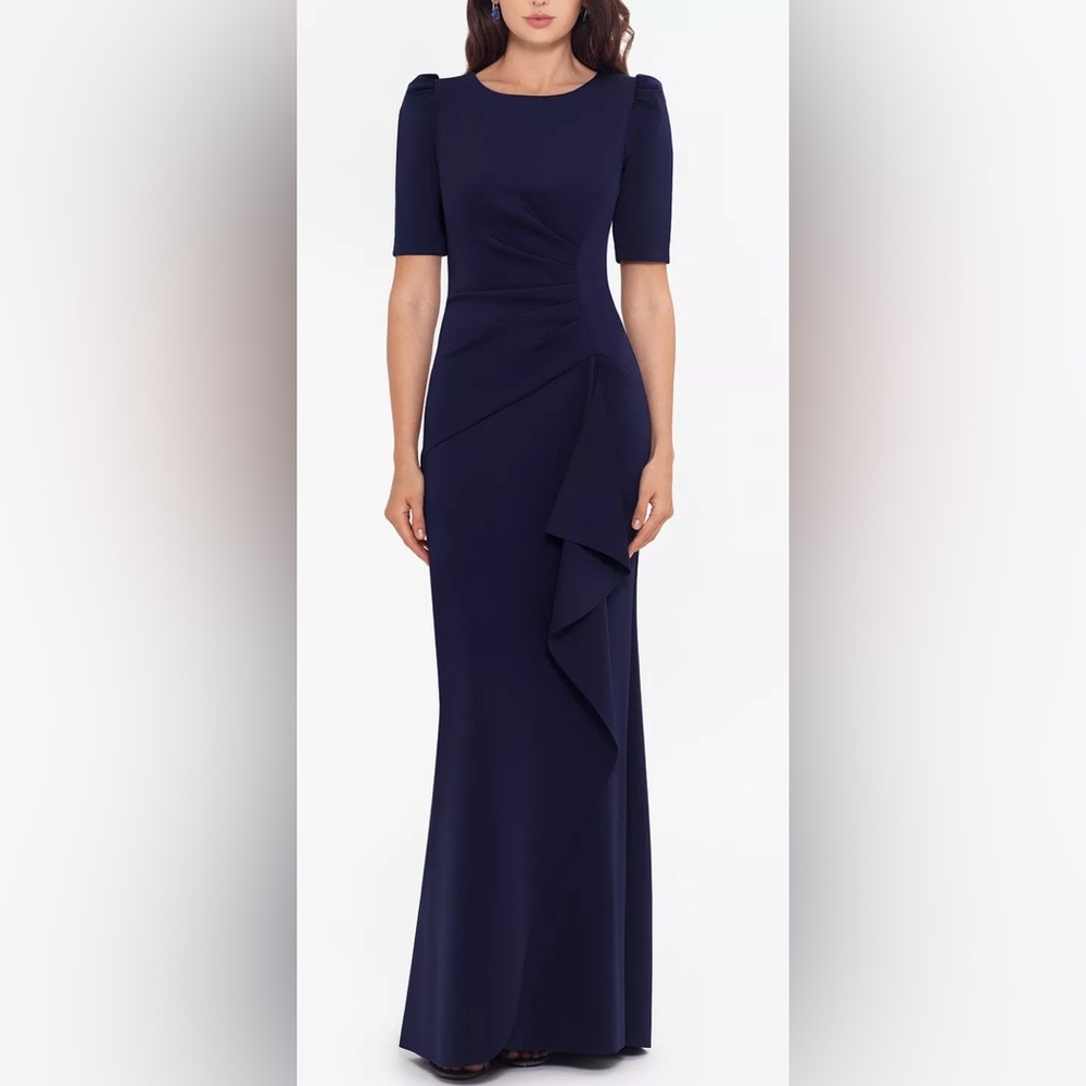 NWT Xscape Ruched A-Line Gown Navy Blue Size 18W